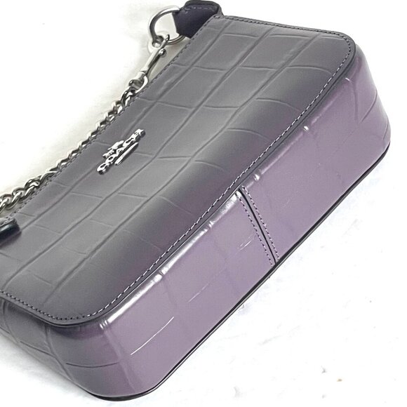 Coach Nolita 19 Croc Embossed Shoulder Bag CN382 Leather Clutch Chain Amethyst - Picture 7 of 8